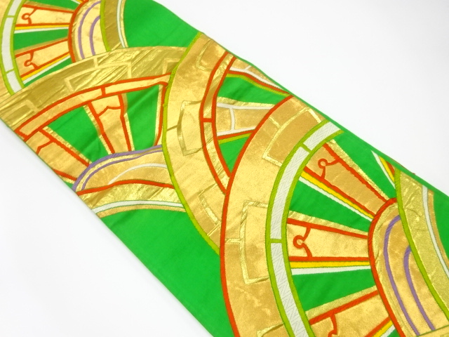 JAPANESE KIMONO / ANTIQUE FUKURO OBI / SILK / WOVEN WHEEL ON WAVES